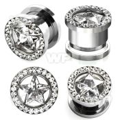 d3g6 surgical steel screw fit flesh tunnel clear star shaped ear lobe piercing