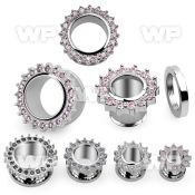 d3m6g 316l steel screw fit flesh tunnel rim of prong set cz sto ear lobe piercing