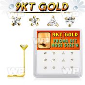 d9gsc13 box w 9kt gold nose stud w czs in mixed shape
