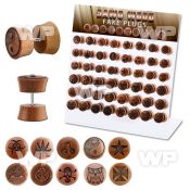dacb219 display w 48 pcs of assorted logo wood fake plugs
