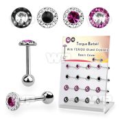 dacb237 display w steel tongue barbell w 7mm top w multi crystal