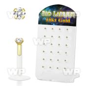 dgibizc bioflex labret w push in 10kt gold top w prong cz 