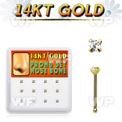 dgnb19 box w 14kt gold nose bones w prong set 2mm square cz 