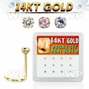 dgsc27 box w 14kt gold nose screw w prong set 2mm mix color czs