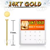 dgys24 box w 14kt gold bend it nose stud 22g w round flat top