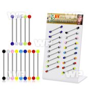 dind4 316l industrial barbell with acrylic uv glitter ball