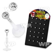 display w 24 bio flex labrets w 3mm clear jewel ball top 