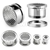 dmia surgical steel screw fit flesh tunnel grid pattern on fro ear lobe piercing