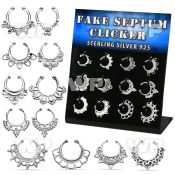 dnsm116 display w 12 silver fake septum clickers w indian design