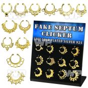 dnsm117 display w gold plated fake septum clickers indian design