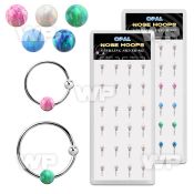 dnsm185 box 24 silver nose hoop w ball 3mm synthetic opal ball