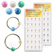 dnsm190 box w gold silver nose hoops w ball 3mm opal ball