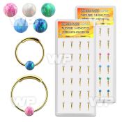 dnsm191 box w gold silver endless nose hoops w 3mm opal ball