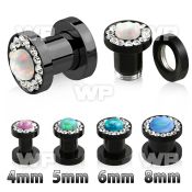 dr36m65 ion plated surgical steel flesh tunnel plug crystal rim ear lobe piercing