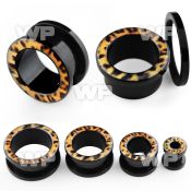 dr76 black acrylic screw fit flesh tunnel leopard fur picture ear lobe piercing