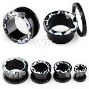 dr7w black acrylic screw fit flesh tunnel snow leopard fur pic ear lobe piercing