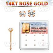 drnb11 box w 9 14kt rose gold nose bones w 1.5mm 2mm czs
