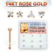 drnb13 box w 9 14kt rose gold nose bones cz in mix shapes