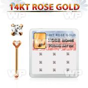 drnb19 box w 9 14kt rose gold nose bones w 2mm square cz stones