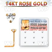 drsc18 box w 9 14kt rose gold nose screw w heart shaped czs