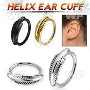 echfe 316l steel helix ear cuff w a feather on the top