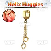 ehg652 gold steel helix huggie w dangling anodized handcuffs