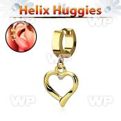 ehg666 gold steel helix huggie w dangling heart w small crystal
