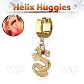 ehg721 gold steel helix huggie w dangling dragon w crystal eyes