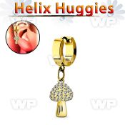ehg764 gold stainless steel helix huggie w crystal mushroom 
