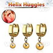 ehgbt gold stainless steel helix huggie w dangling ball