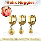 ehgfot gold steel helix huggie with dangling frosted steel ball