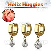 ehgfr gold steel helix huggie w dangling multi crystals ball
