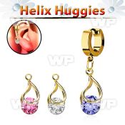 ehgz416 gold stainless steel helix huggie w dangling snap fit cz