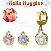 ehgz417 gold steel helix huggie earring w round dangling w cz