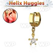 ehgzs6 gold steel helix huggie w dangling 6mm star cz stone 