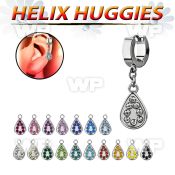 ehh403 steel helix huggie w teardrop design with crystals 