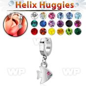 ehh445 steel helix huggie w fish with a crystal eye 