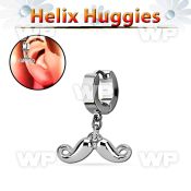 ehh519 stainless steel helix huggie w a dangling mustache 