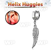 ehh653 stainless steel huggie w a dangling plain bird wing