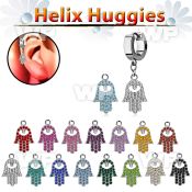 ehh668s helix huggie w a dangling small hamsa design w crystals