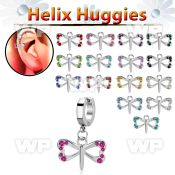 ehh761 stainless steel huggie w a dangling small dragonfly