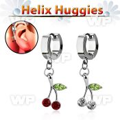 ehhch10 helix huggie w a dangling tiny crystal cherry design