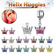 ehhcr4 helix huggie w a dangling crown design with crystals