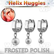 ehhfo helix huggie w a dangling frosted steel ball