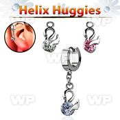 ehhz376 helix huggie w a dangling swan design w round cz