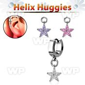 ehhz413 steel helix huggie w a dangling flower w prongset czs