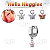 ehhz589 stainless steel helix huggie w dangling butterfly w cz