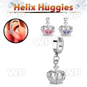 ehhz590 stainless steel helix huggie w dangling crown w cz