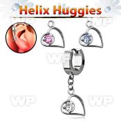 ehhz66 helix huggie w a dangling lying heart shape w round cz