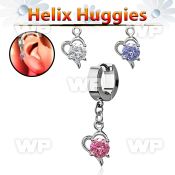 ehhz9 helix huggie w a dangling heart w a big central round cz